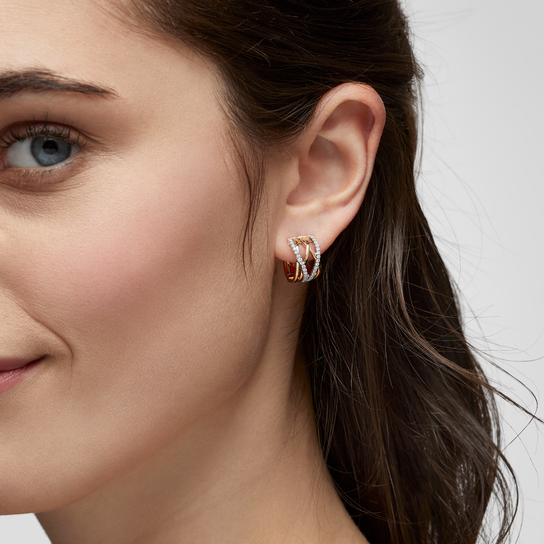 Birks Ros&eacute;e du Matin Diamond and Yellow Gold Earrings On Model image number 1